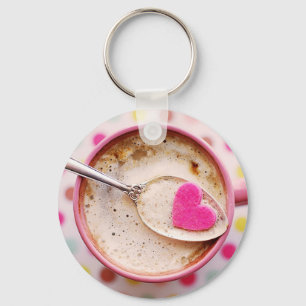 Candy heart coffee cappuccino white pink mug key ring