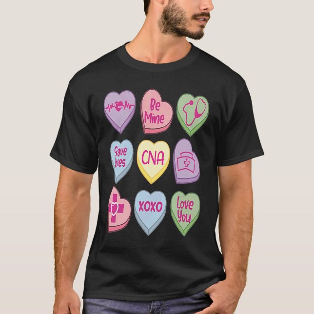 Candy Heart Conversation Nicu CNA ValentinesDay T-Shirt (Front)