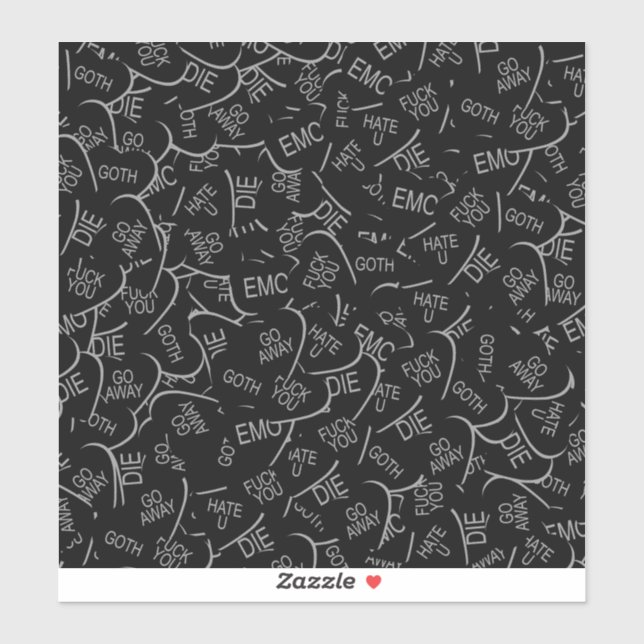Candy Heart Goth Pattern Custom-Cut Vinyl Stickers (Sheet)