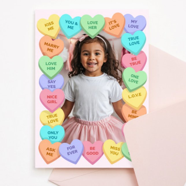 Candy Heart Kid Photo Valentine Card, Child School Card (Creator Uploaded)