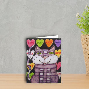 Candy Heart Purple Valentine Cat Holiday Card