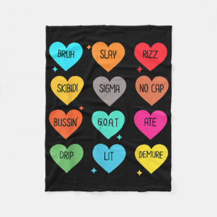 Candy Heart Slang Words Valentines Day For School, Fleece Blanket