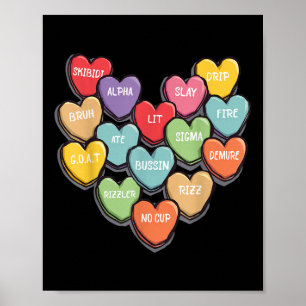 Candy Heart Slang Words Valentines Day For School, Poster