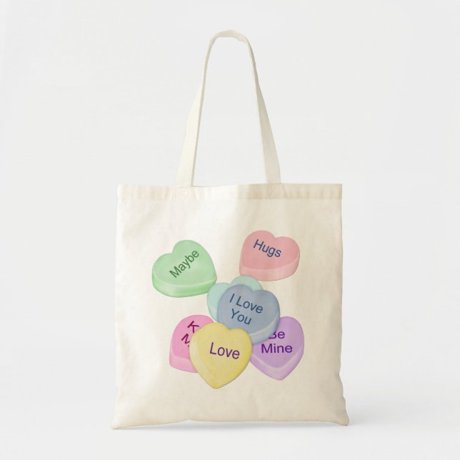 Candy Hearts and Text Tote Bag (Front)