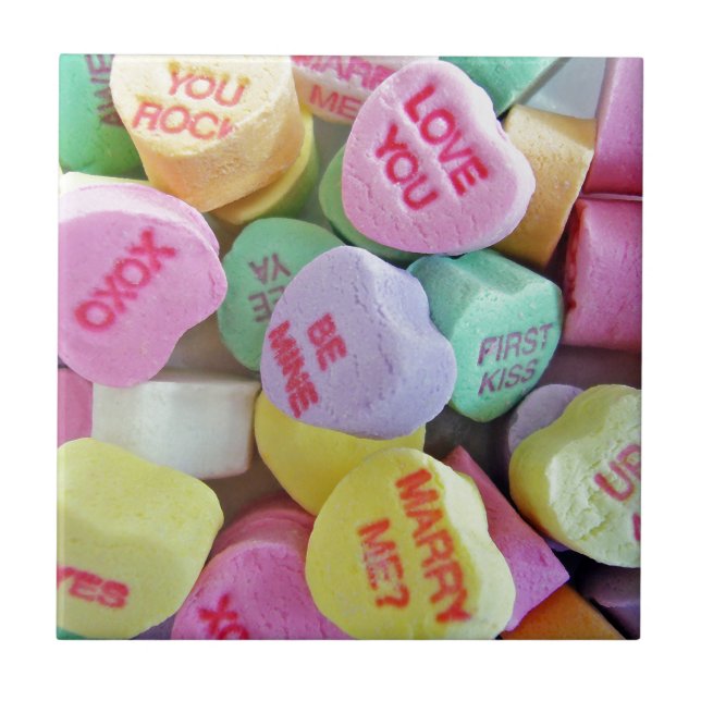 Candy Hearts Ceramic Tile (Front)