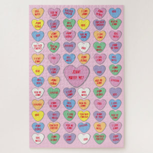Candy Hearts Custom Messages Valentine Jigsaw Puzzle