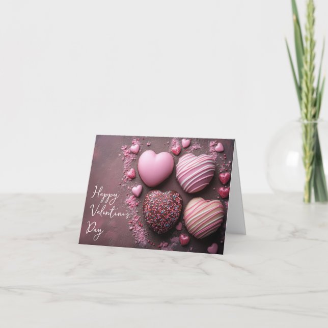 Candy Hearts on dark Ground Valentine's Greeting Holiday Card (Front)