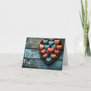 Candy Hearts on wooden Ground Valentine's Greeting Holiday Card