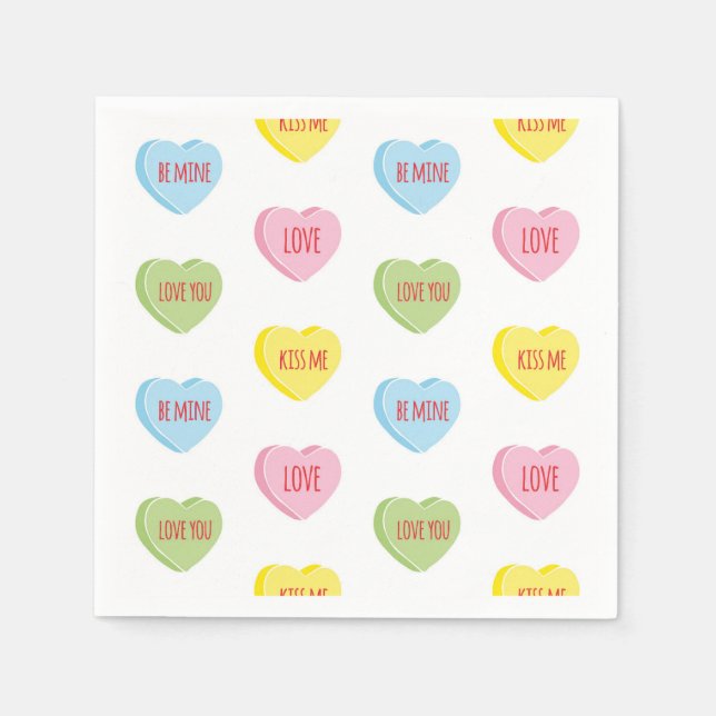 Candy Hearts Paper Napkin (Front)