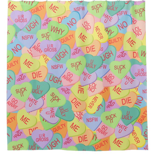Candy Hearts Pattern - SFW Shower Curtain (Front)