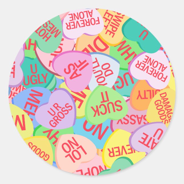 Candy Hearts V. 2.0 Classic Round Sticker (Front)