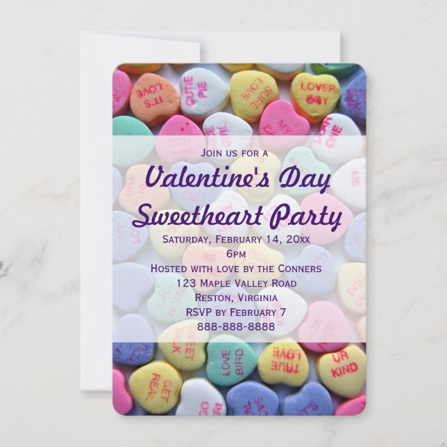 Candy Hearts Valentine's Day Party Invitations (Front)