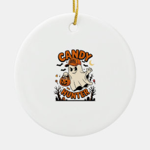 Candy Hunter Halloween Ghost Pumpkin Bucket_1 Ceramic Ornament