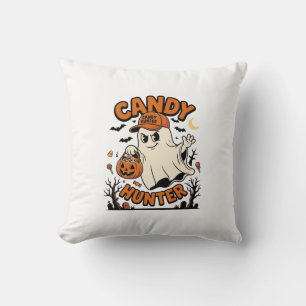 Candy Hunter Halloween Ghost Pumpkin Bucket_1 Cushion