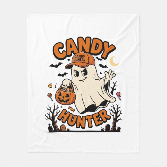 Candy Hunter Halloween Ghost Pumpkin Bucket_1 Fleece Blanket (Front)