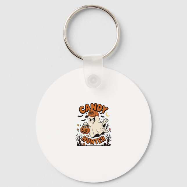 Candy Hunter Halloween Ghost Pumpkin Bucket_1 Key Ring (Front)
