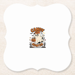 Candy Hunter Halloween Ghost Pumpkin Bucket_1 Paper Coaster