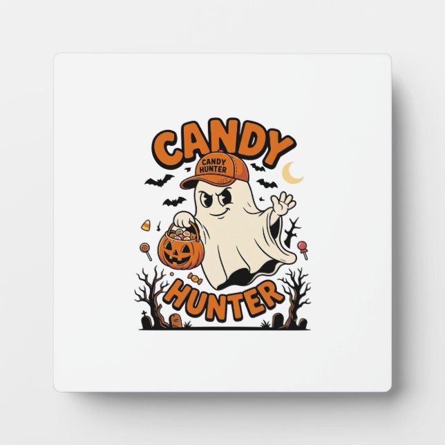 Candy Hunter Halloween Ghost Pumpkin Bucket_1 Plaque (Front)
