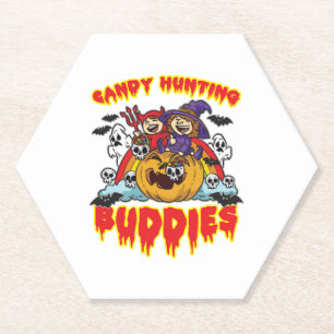 Candy Hunting Buddies Halloween Twin Costume Paper Coaster