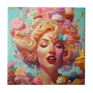 Candy Ice Cream Girl Surreal Fantasy Art Ceramic Tile