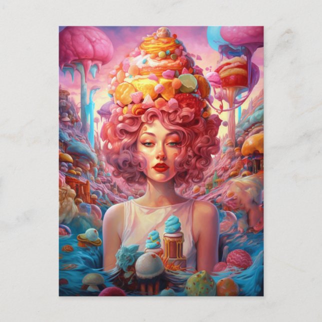 Candy Ice Cream Girl Surreal Fantasy Art Postcard (Front)
