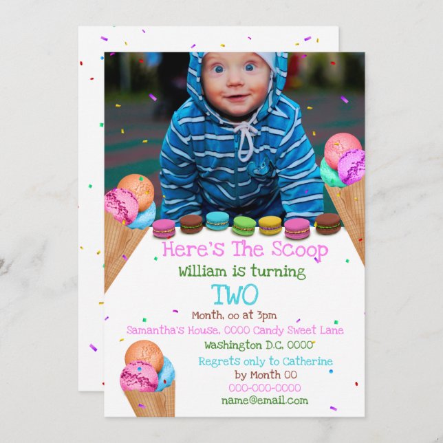 Candy ice cream photo ANY AGE birthday party Invitation (Front/Back)