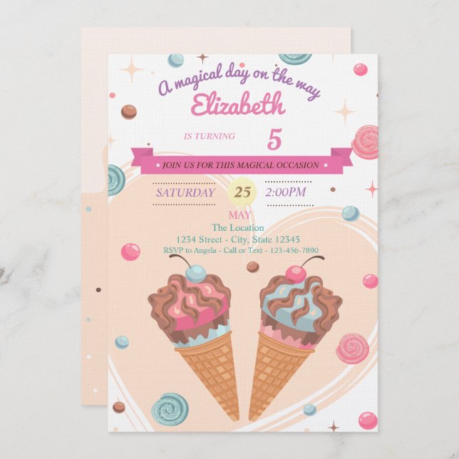 Candy Ice Creams  Birthday Invitation (Front/Back)