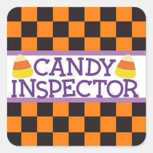 "Candy Inspector" Chequerboard Halloween Pattern Square Sticker