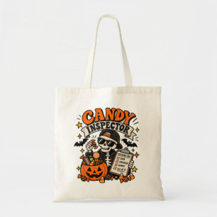 Candy Inspector Skeleton Halloween Trick or Treat Tote Bag