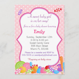 Candy Invitation Baby Girl Shower Pink