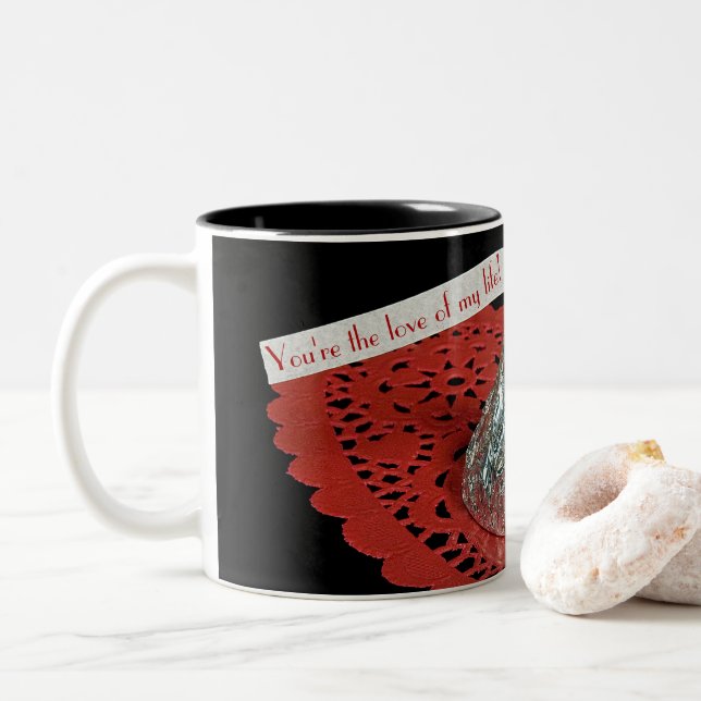 Candy kiss with love message Two-Tone coffee mug (With Donut)