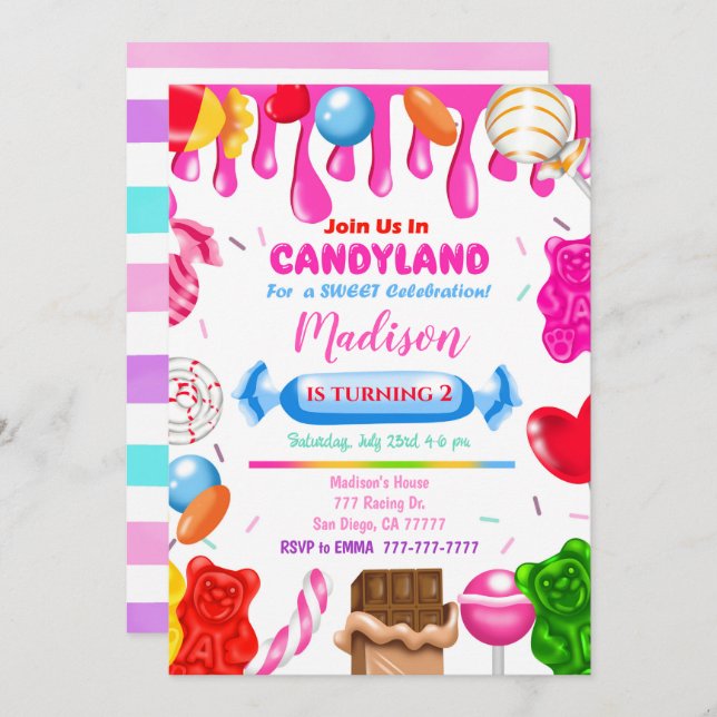 Candy Land Birthday Invitation (Front/Back)