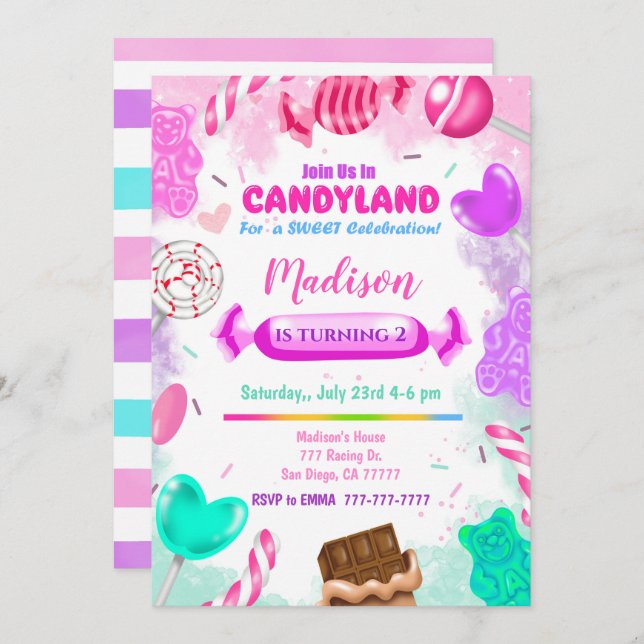 Candy Land Birthday Invitation (Front/Back)