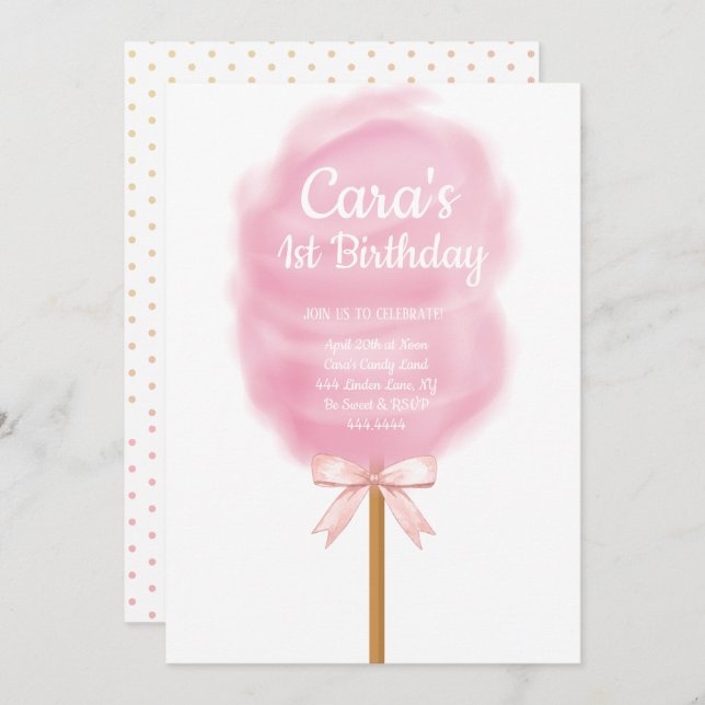 Candy land Cotton Candy Pink Birthday Party Invitation (Front/Back)