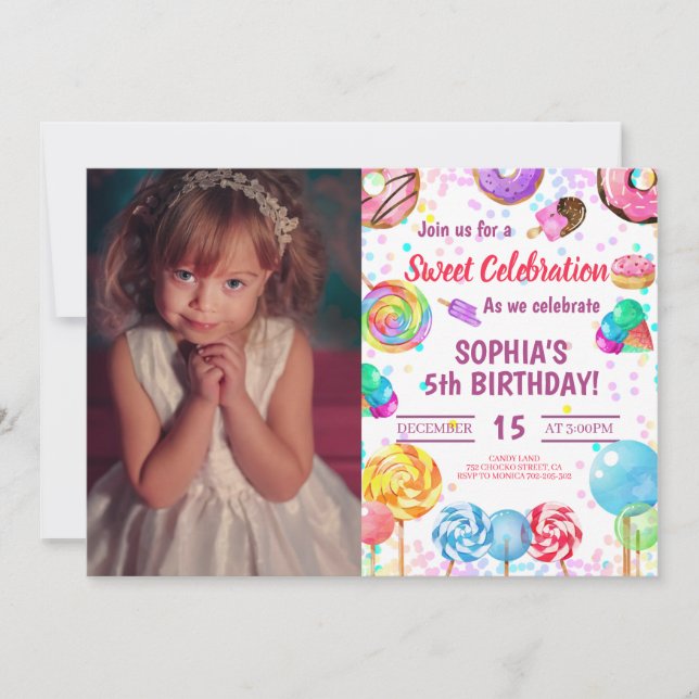 Candy Land Girl Birthday Sweet Celebration Photo Invitation (Front)