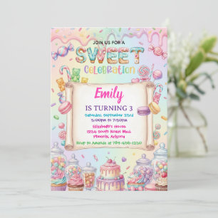 Candy Land Girl Birthday Sweet Celebration Rainbow Invitation