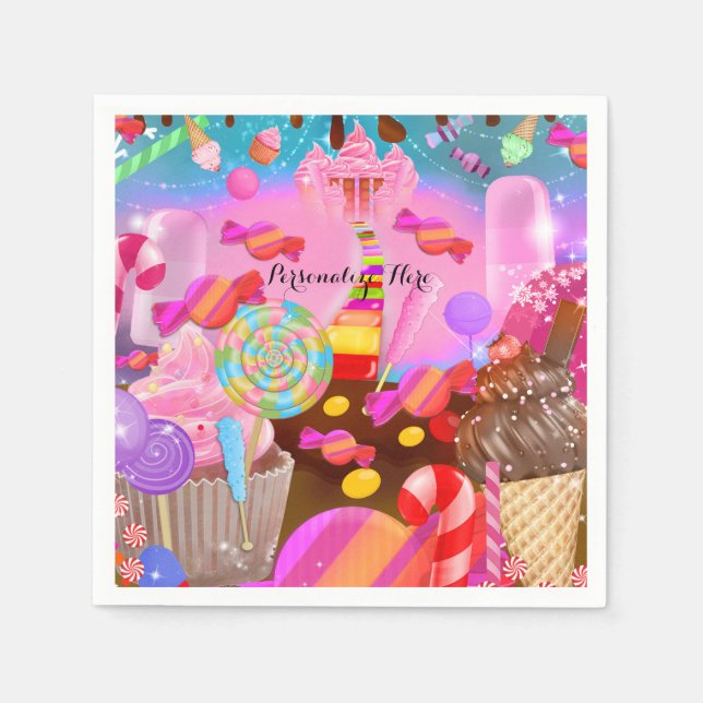 Candy Land Party Fantasy Birthday Personalised Napkin (Front)