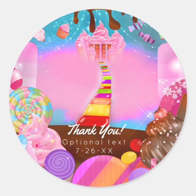 Candy Land Party Fantasy Candy Cupcakes Favour Classic Round Sticker (Front)