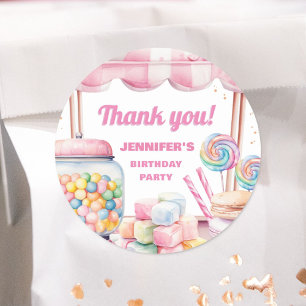 Candy Land Retro Pink Sweets Girl Birthday Party Classic Round Sticker