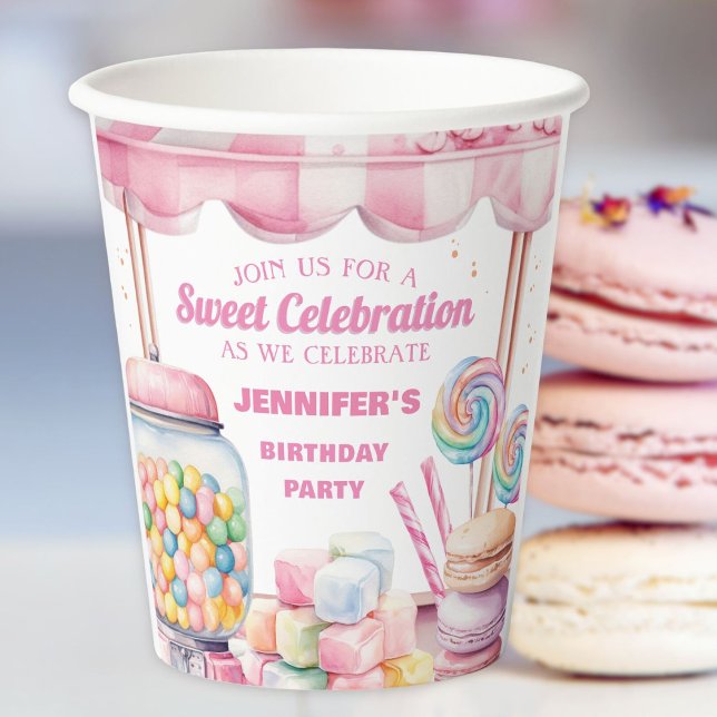 Candy Land Retro Pink Sweets Girl Birthday Party Paper Cups (Creator Uploaded)