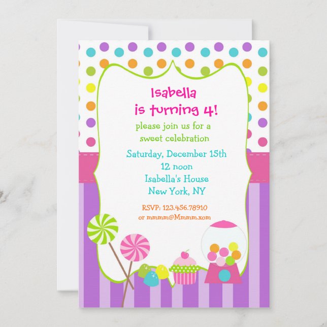 Candy land sweet shoppe birthday invitations (Front)