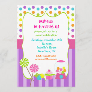 Candy land sweet shoppe birthday invitations