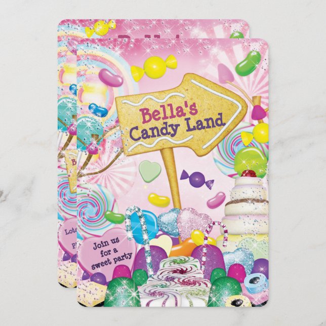 Candy Land Sweetie Birthday Party Invitation (Front/Back)