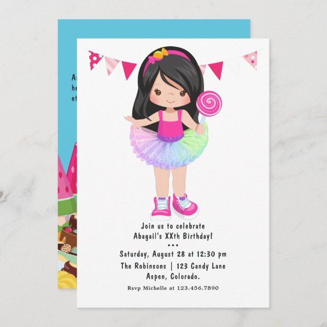 Candy Land Tutu Girl Birthday Party Invitation (Front/Back)