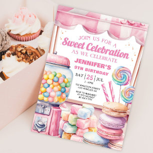 Candy Land Watercolor Sweet Celebration Birthday Invitation