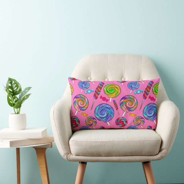 Candy Lollipop Fun Pink Rainbow Lumbar Cushion (Chair)