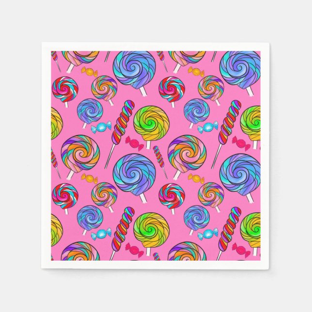 Candy Lollipop Fun Pink Rainbow Napkin (Front)