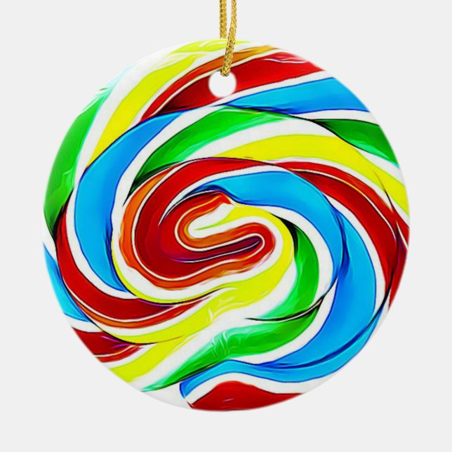 Candy Lollipop Realistic Food Christmas Ceramic Ornament (Front)