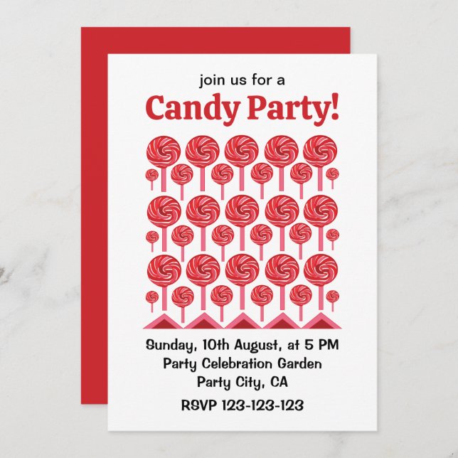 Candy Lollipop Sweet Candy Lollipop Party Invitation (Front/Back)
