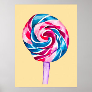 Candy lollipop watercolor sweet art poster